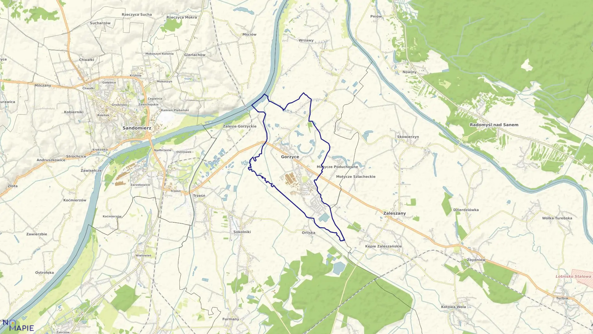 Mapa obrębu Gorzyce w gminie Gorzyce