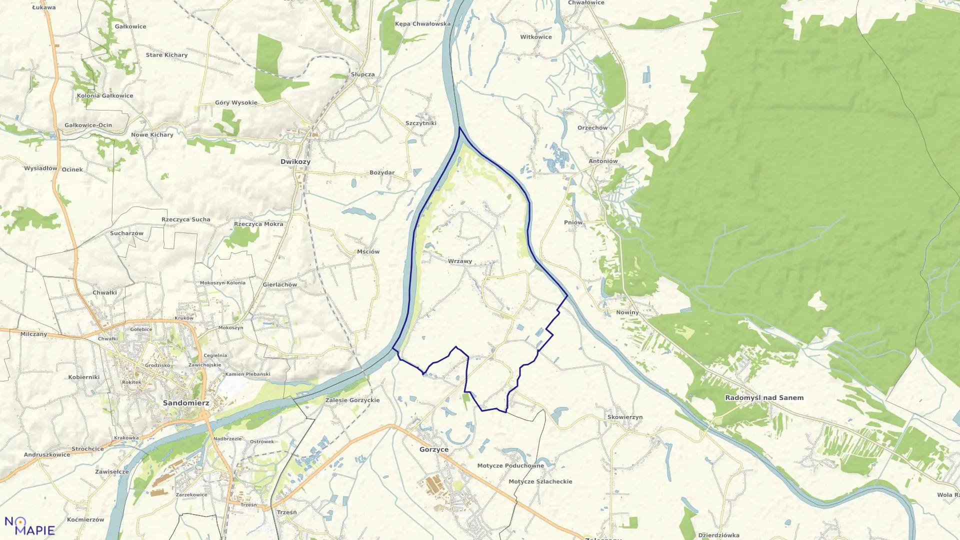 Mapa obrębu Wrzawy w gminie Gorzyce